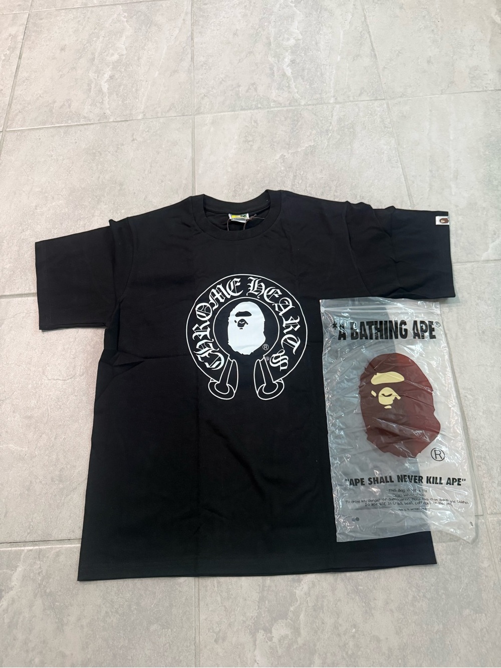 Bape Black Kids Short Sleeve Tee with White Chrome Hearts Graphic